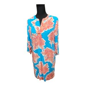 Crown & Ivy Deep Sky Blue Coral Print Tunic Cover-Up Size 6